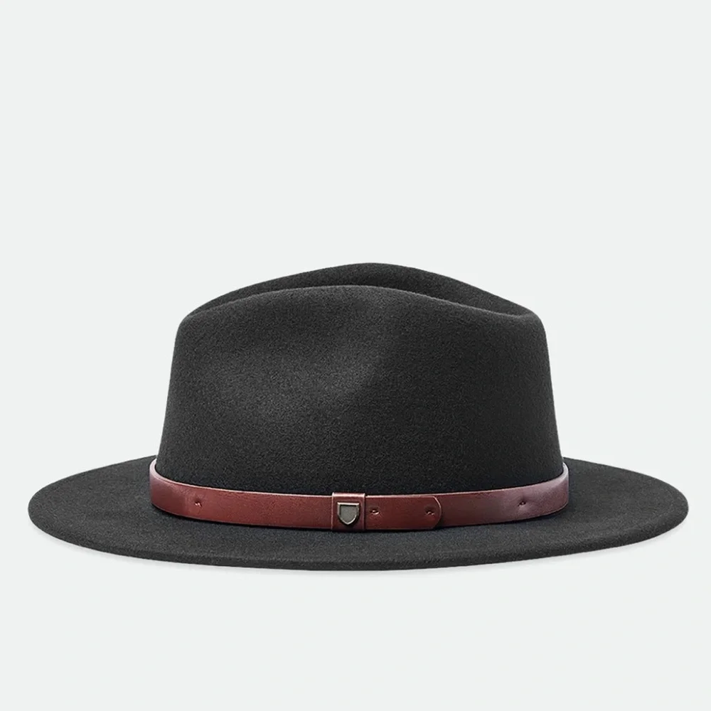 BRIXTON CLASSICS MESSER FEDORA Hat Brown Wool Faux Leather Band Sz M NWOT $75